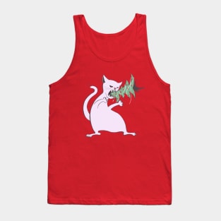 Funny Fat White Cat Eats Christmas Tree Tank Top